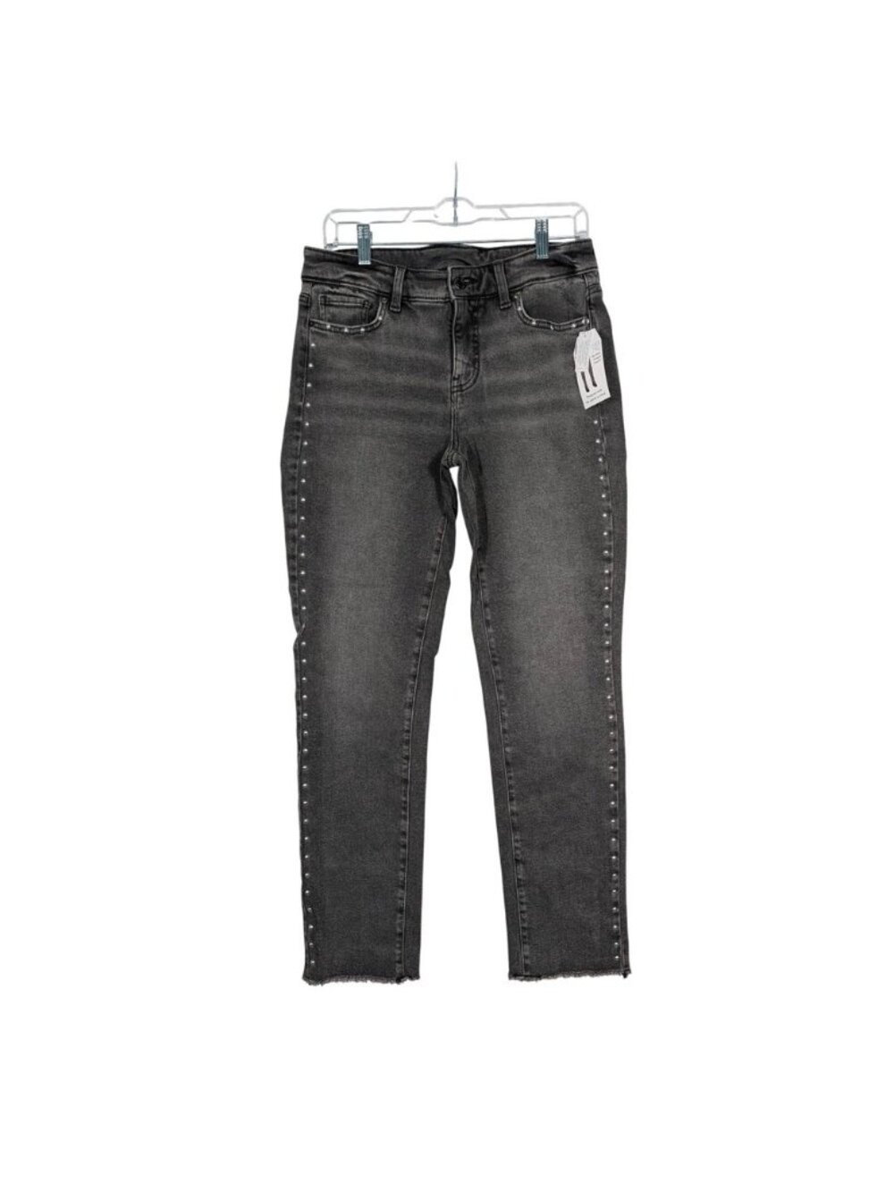 Time and Tru Straight Leg Jeans Women‎ 6 Black Studded Embellished Raw Hem Edgy